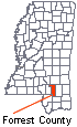 Map of Forrest County in Mississippi