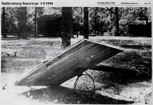 Basketball hoop damaged from Hurricane Frederic